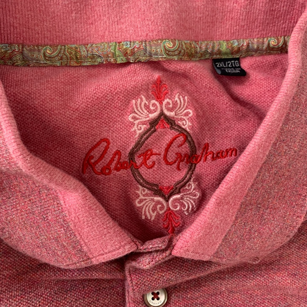 Men’s 2XL Robert Graham knit short-sleeve, dark salmon color, near new.